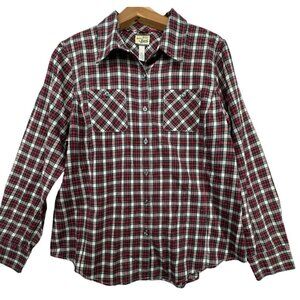 Heritage Shirtings Bass Womens Top Sz XL LS ButtonUp Red Plaid Classic Outdoorsy